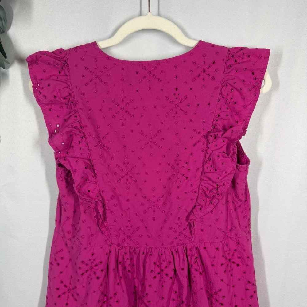 LOFT | Eyelet Flutter Sleeve Dress Magenta Pink Purple Mini Women's Size XS - Picture 9 of 11